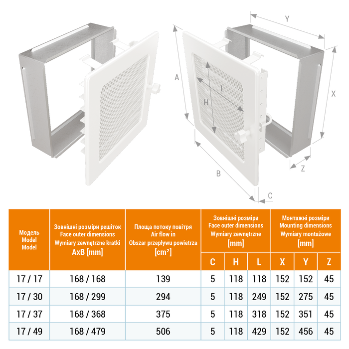 Fireplace ventilation grille SAVEN 17x17 white with blinds. Photo 3
