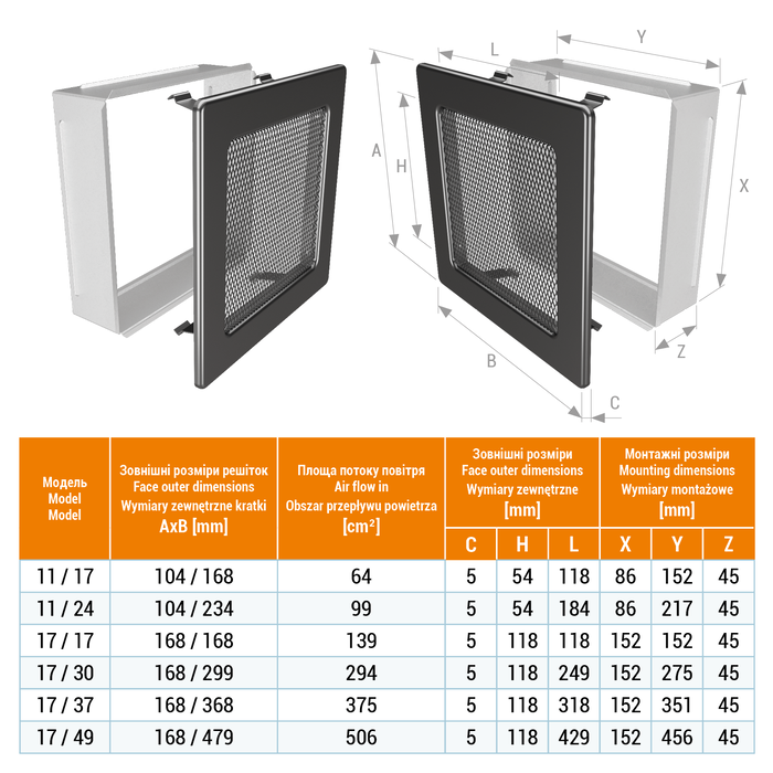 Fireplace ventilation grille SAVEN 11x24 graphite. Photo 3