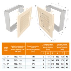 Fireplace ventilation grille SAVEN 17x37 cream with blinds. Photo 3