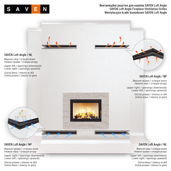Fireplace ventilation grille 90x400x600 SAVEN Loft Angle left angle white. Photo 5