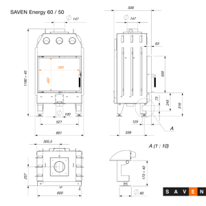 Wkład kominkowy SAVEN Energy 60x50 Black (14,5 kW) ECO. Zdjęcia 10