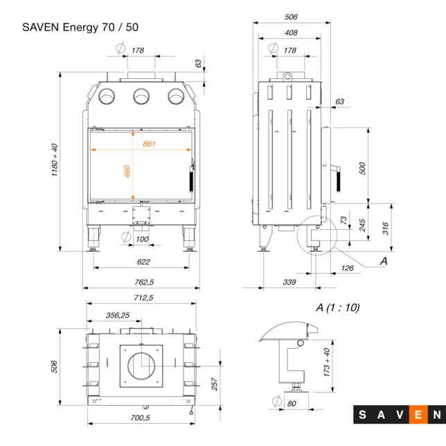 Wkład kominkowy SAVEN Energy 70x50 Black (15,1 kW) ECO. Zdjęcia 10
