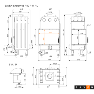 Wkład kominkowy SAVEN Energy 65x50x47L Black (14,5 kW) ECO. Zdjęcia 11