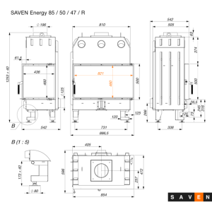 Fireplace insert SAVEN Energy 85x50x47R Black (17,0 kW) ECO. Photo 11