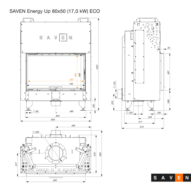 Fireplace insert SAVEN Energy Up 80х50 (17,0 kW) ECO. Photo 12