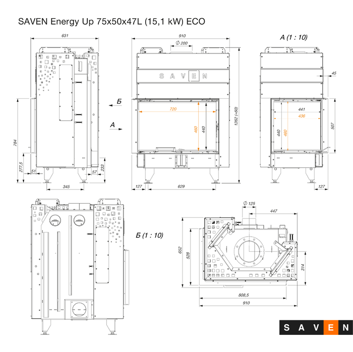 Каминная топка угловая SAVEN Energy Up 75х50х47L (15,1 kW) ECO. Фото 14