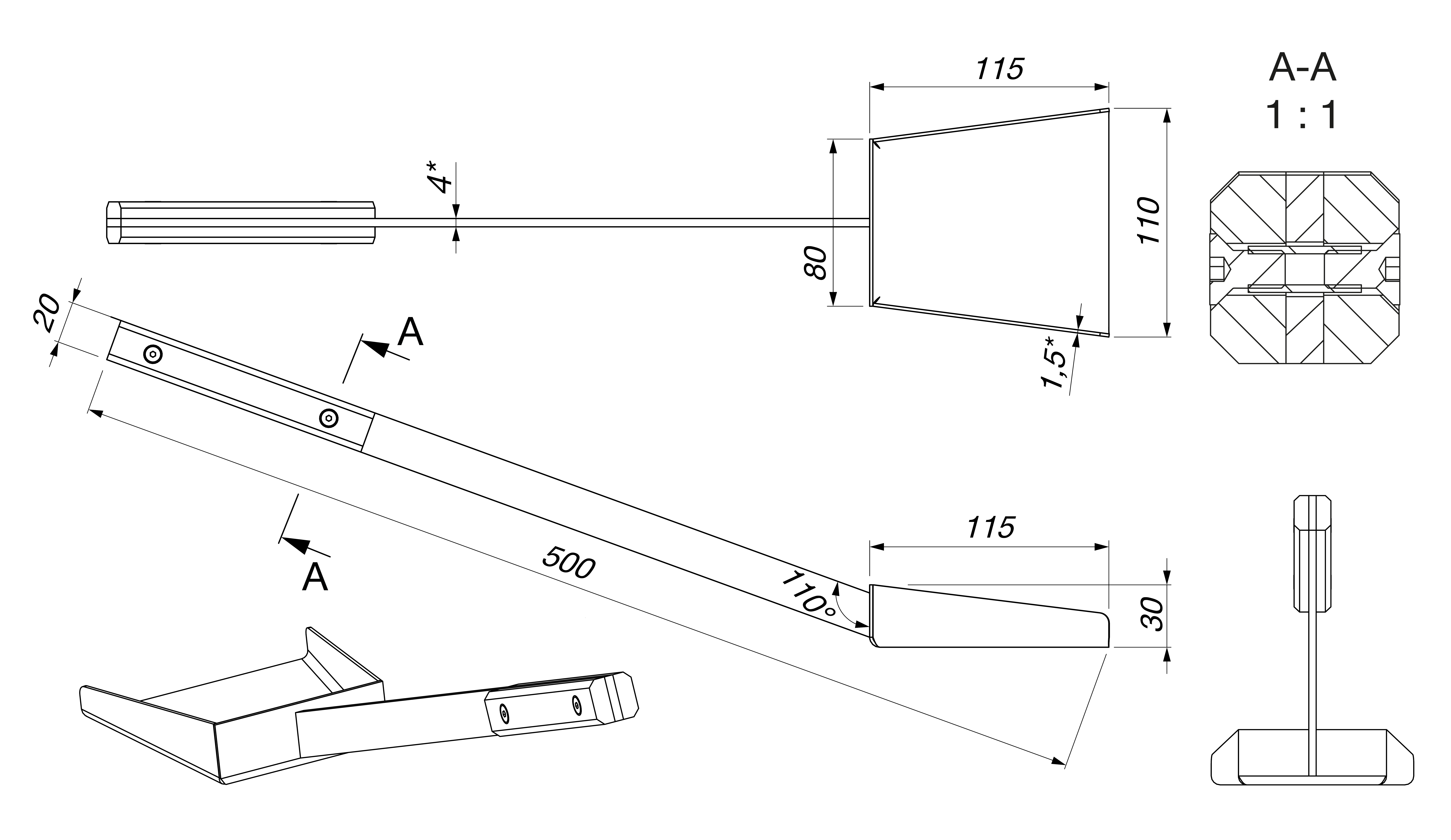 Fireplace shovel SAVEN Shovel L (50cm) white. Technical drawing
