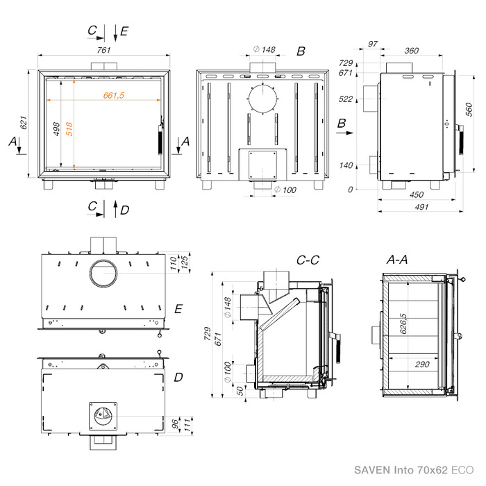 Каминная вставка SAVEN Into 70x62 ECO. Фото 18