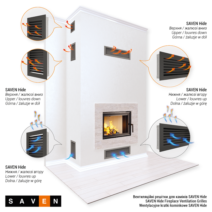 Вентиляционная решетка для камина SAVEN Hide 17x17 черная. Фото 4