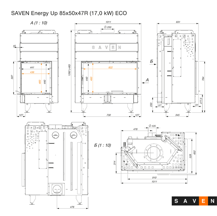 Fireplace insert SAVEN Energy Up 85х50х47R (17,0 kW) ECO. Photo 13