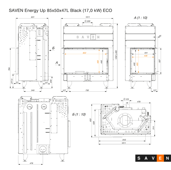 Каминная топка угловая SAVEN Energy Up 85х50х47L Black (17,0 kW) ECO. Фото 12