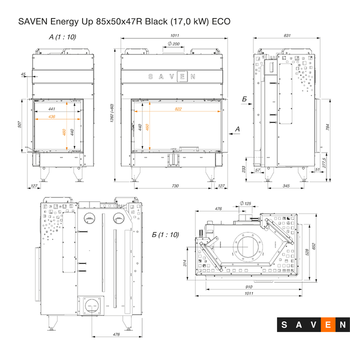 Камінна топка кутова SAVEN Energy Up 85x50x47R Black (17,0 kW) ECO. Фото 13