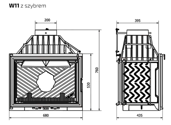 Fireplace insert KAWMET W11 (18.1 kW). Technical drawing