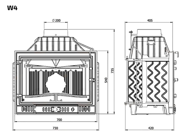 Камінна топка KAWMET W4 (14.5 kW). Креслення