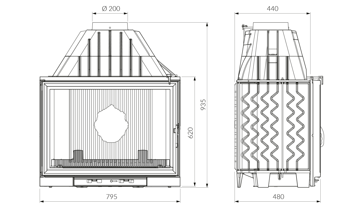Wkład kominkowy KAWMET W8 (17.5 kW) ECO. Rysunek techniczny