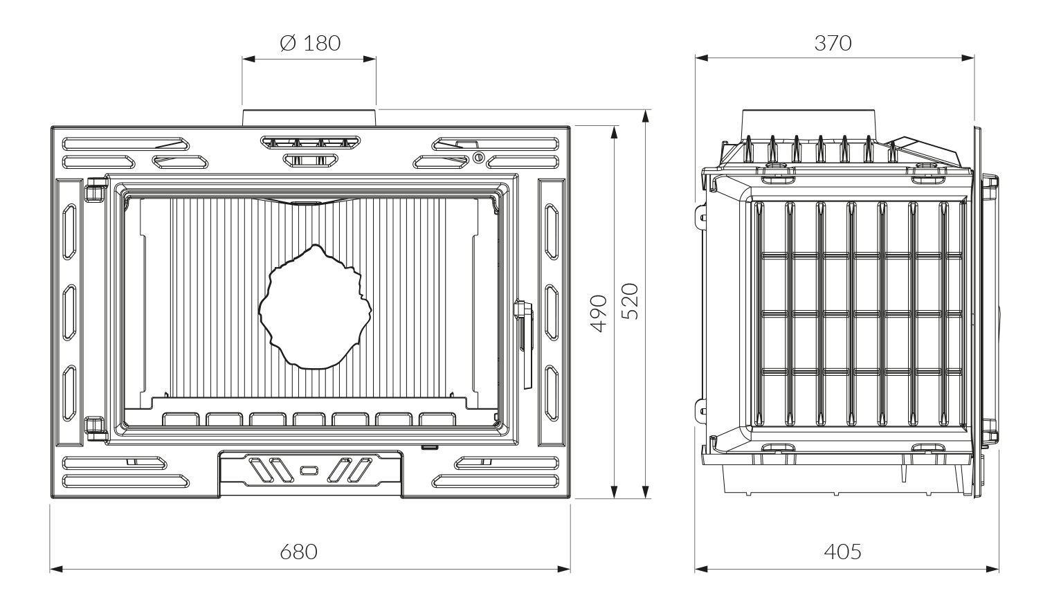 Каминная топка KAWMET W9 (9.8 kW) EСO. Технический рисунок