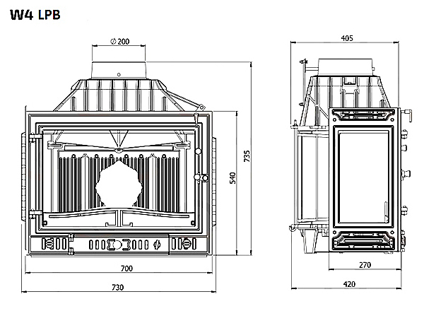 Камінна топка KAWMET W4 PB (14.5 kW). Креслення