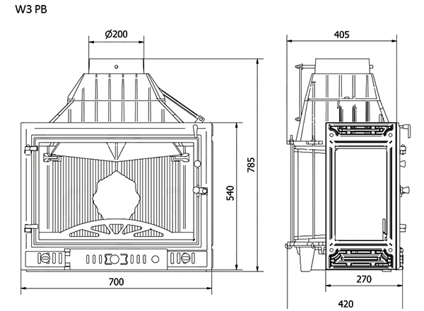 Камінна топка KAWMET W3 PB (16.7 kW). Креслення