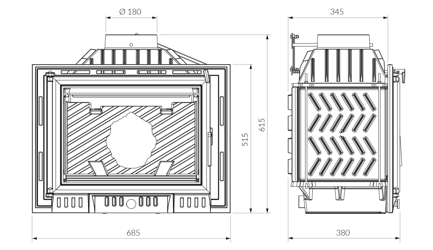 Wkład kominkowy KAWMET W6 (10.1 kW) ECO. Rysunek techniczny