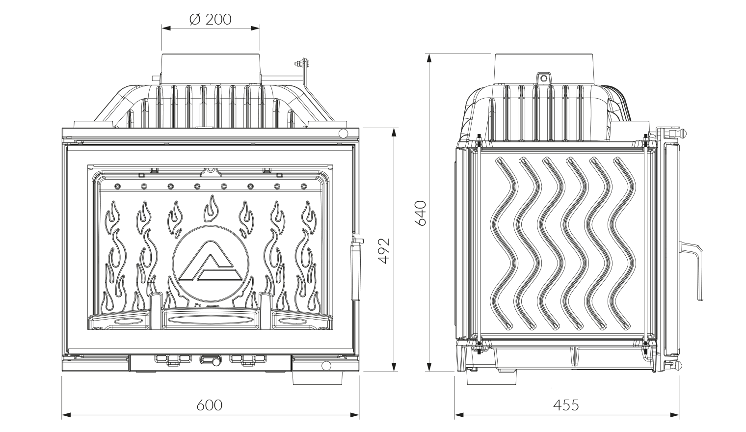 Wkład kominkowy KAWMET W17 (12.3 kW) ECO. Rysunek techniczny
