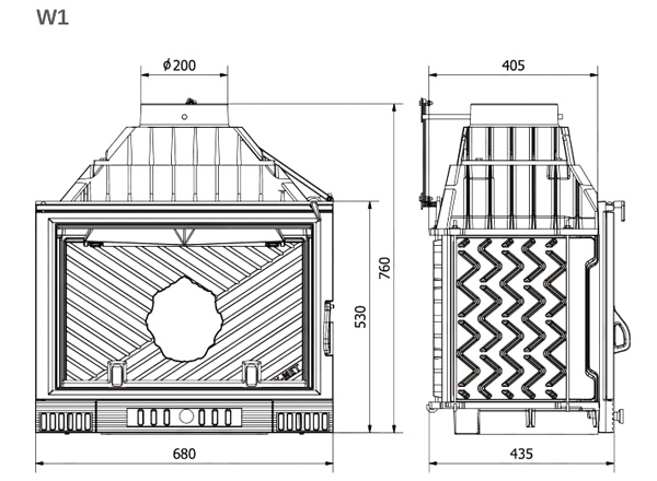 Камінна топка KAWMET W1 Herb (18 kW). Креслення