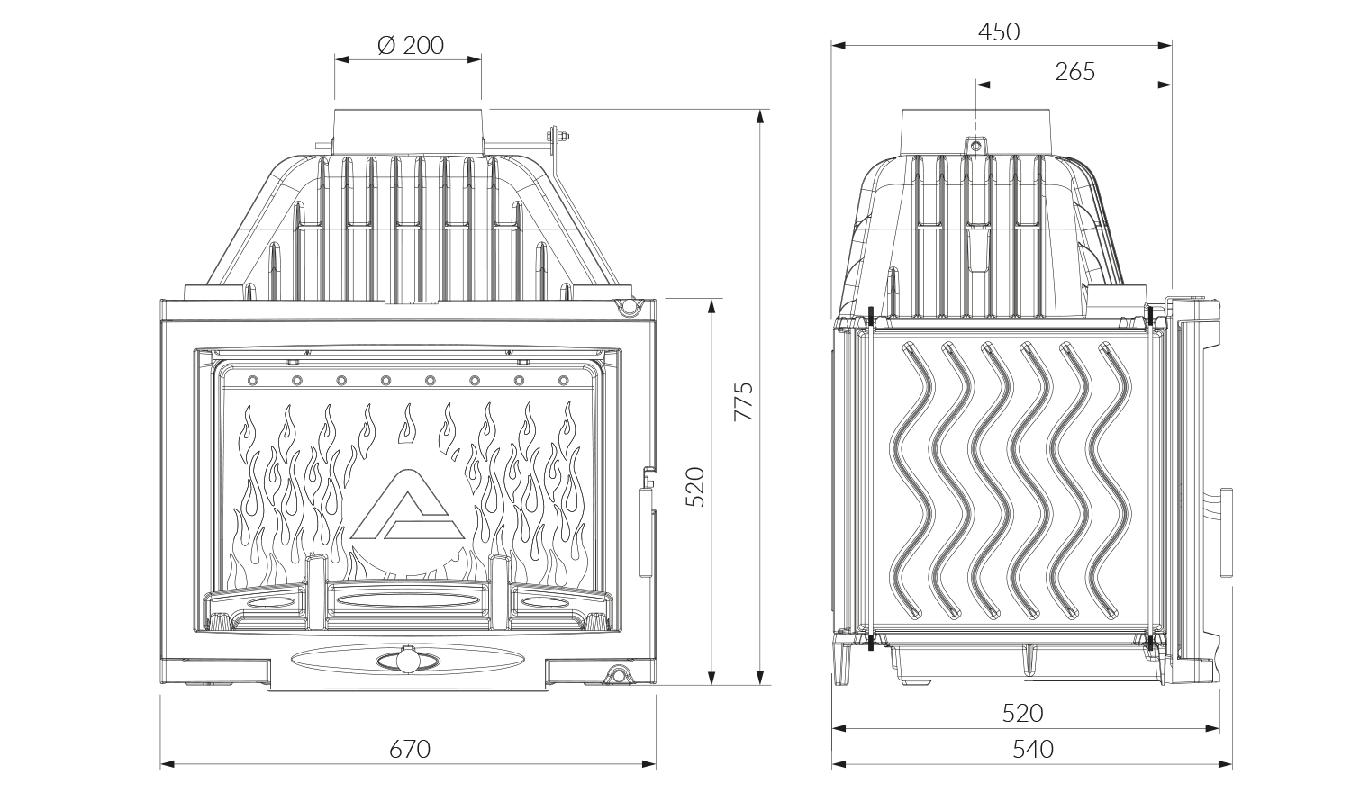 Камінна топка KAWMET W17 Panorama (16.1 kW) EСO. Креслення