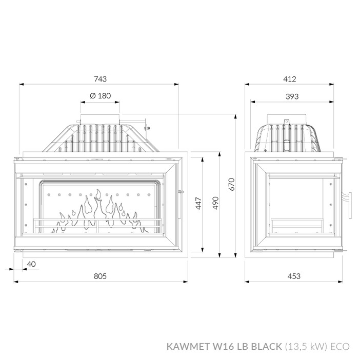 Камінна топка KAWMET W16 LB Black (13.5 kW) ECO. Фото 8