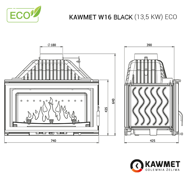 Камінна топка KAWMET W16 Black (13.5 kW) ECO. Фото 9