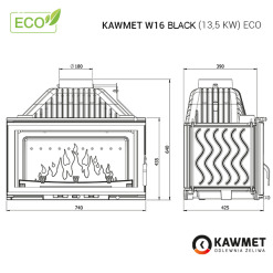 Камінна топка KAWMET W16 Black (13.5 kW) ECO. Фото 9