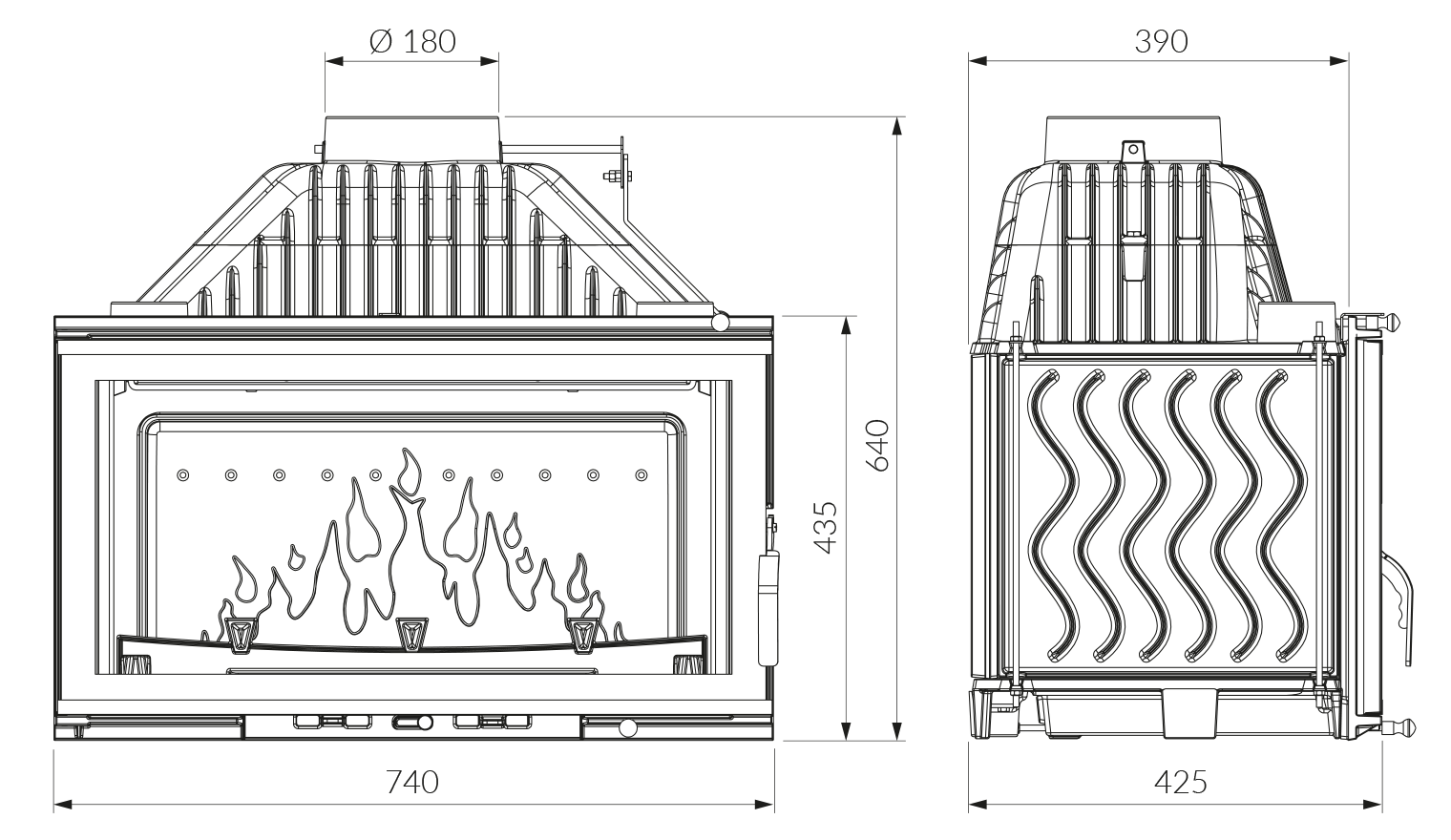 Камінна топка KAWMET W16 Black (13.5 kW) ECO. Креслення
