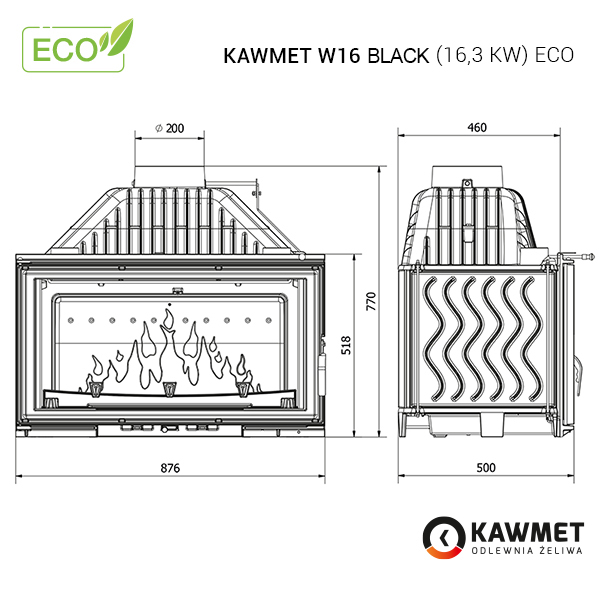 Камінна топка KAWMET W16 Black (16.3 kW) ECO. Фото 8