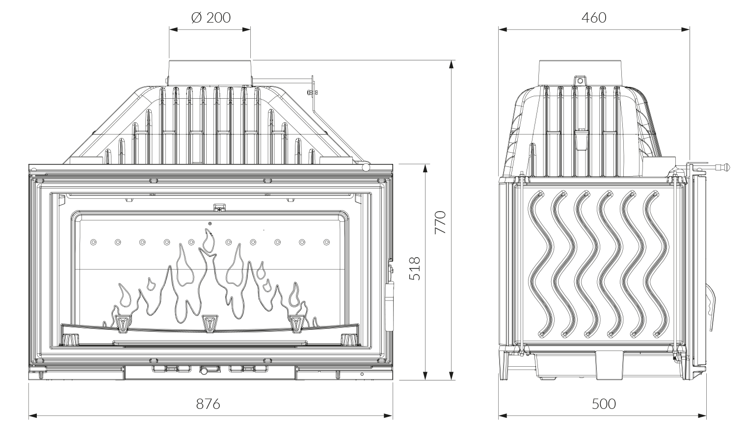 Камінна топка KAWMET W16 Black (16.3 kW) ECO. Креслення