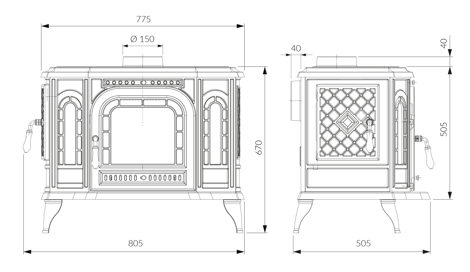Stove KAWMET P7 (10.5 kW) LB ECO. Technical drawing