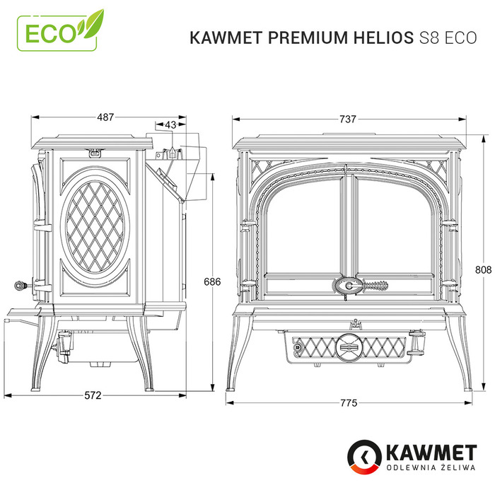 Чавунна піч KAWMET Premium HELIOS S8 ECO. Фото 21