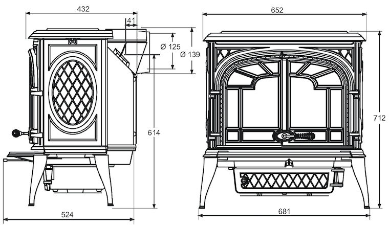 Stove KAWMET Premium ZEUS S9 ECO. Technical drawing