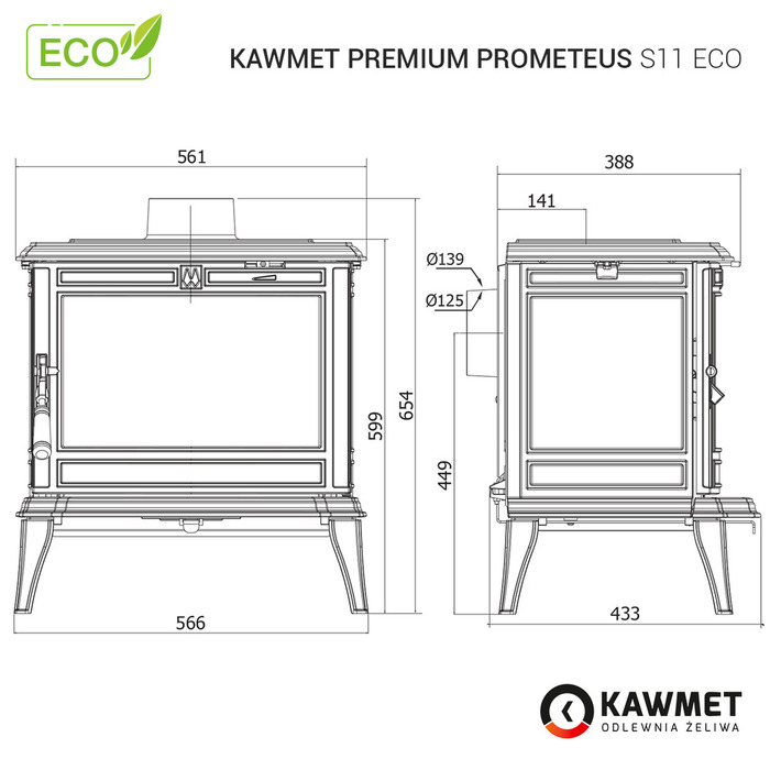 Чавунна піч KAWMET Premium PROMETEUS S11 ECO. Фото 24