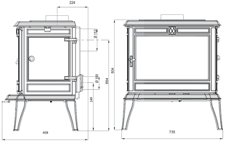 Stove KAWMET Premium ATHENA S12 ECO. Technical drawing