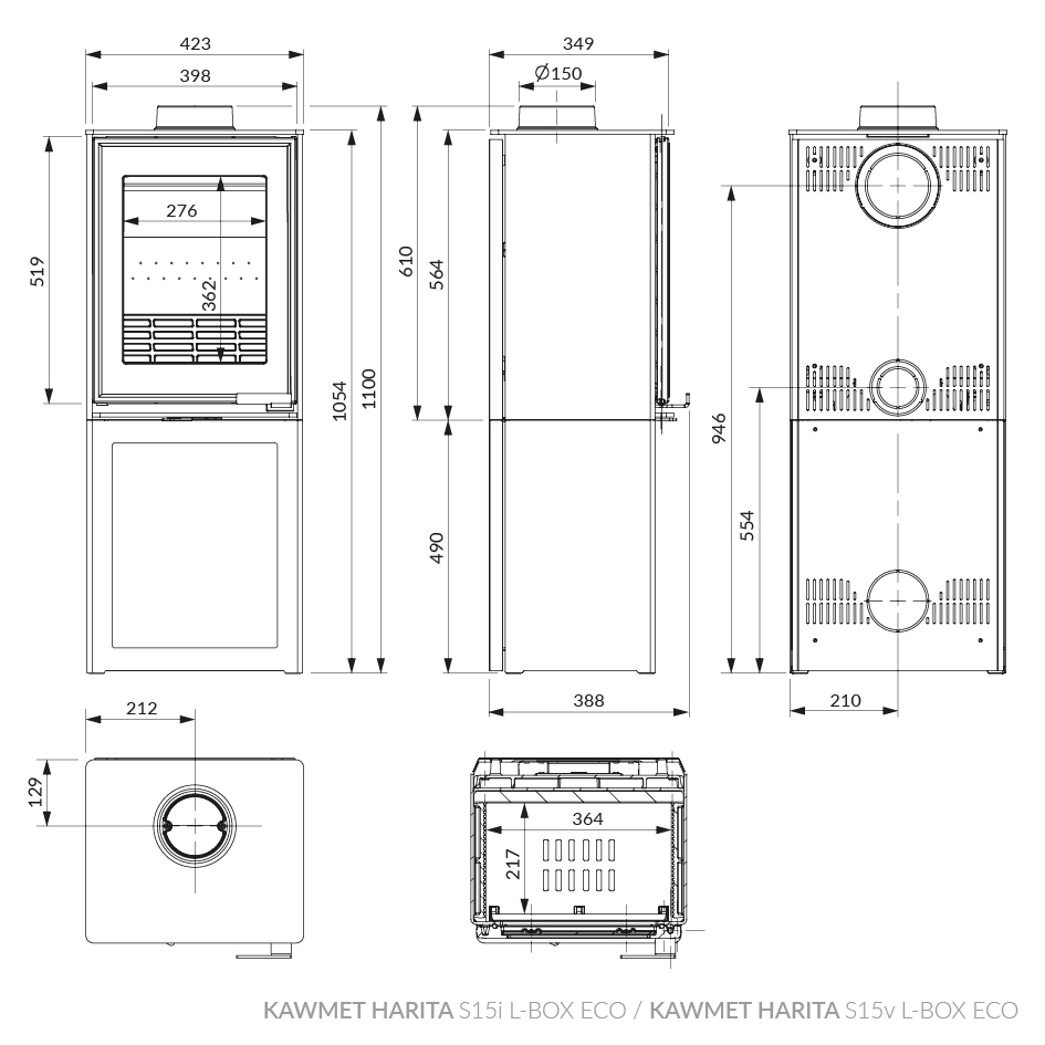 Піч камін KAWMET HARITA S15i L-Box ECO. Креслення