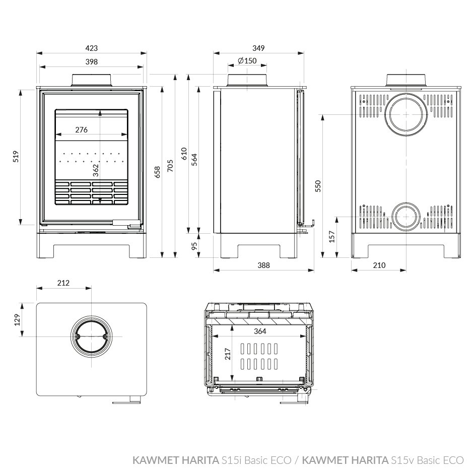 Stove KAWMET HARITA S15v Basic ECO. Technical drawing