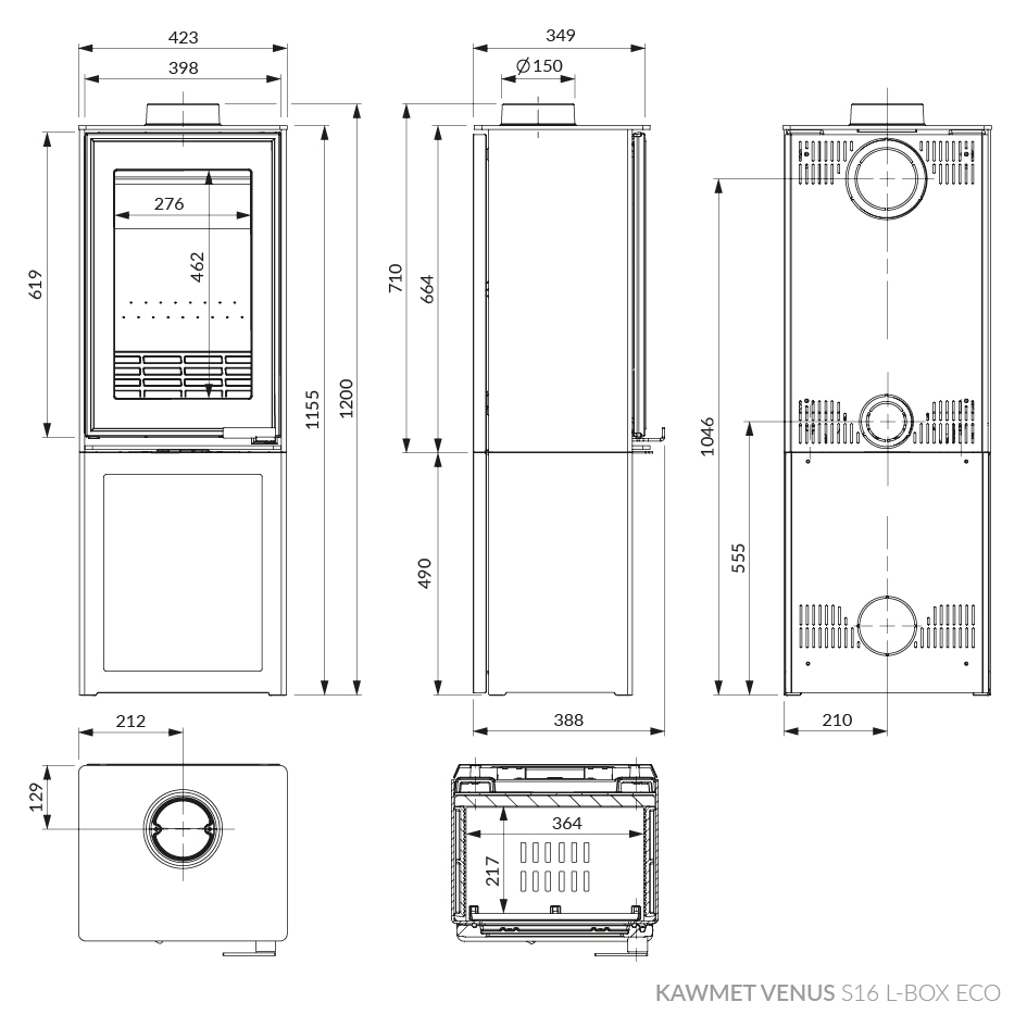 Піч камін KAWMET VENUS S16 L-Box ECO. Креслення