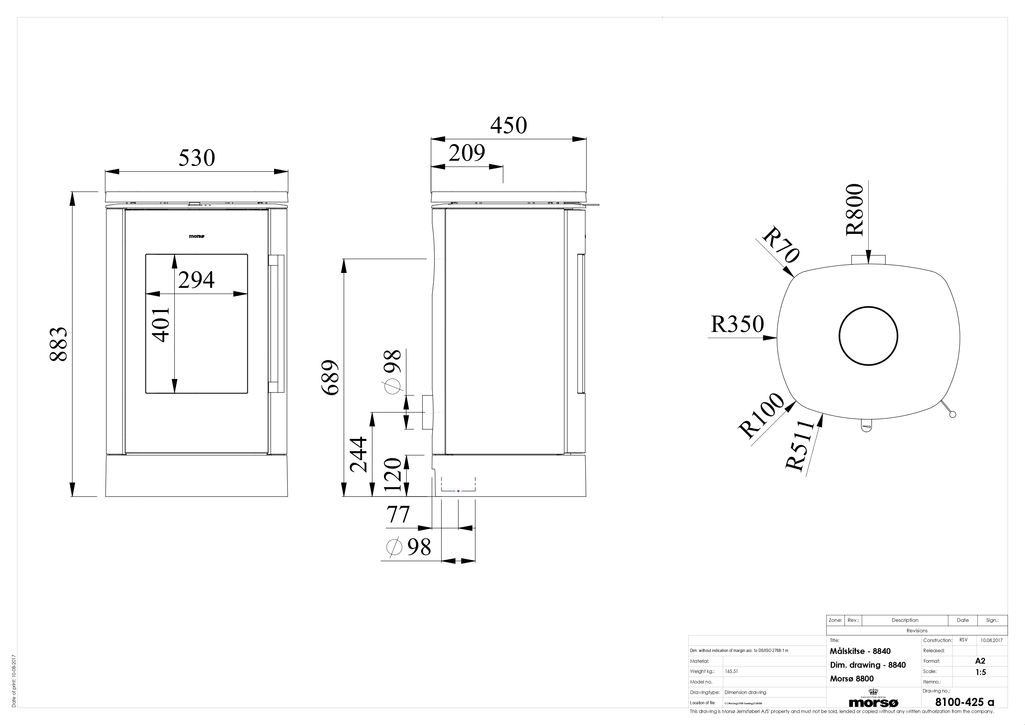 Сast Iron Stove MORSØ 8840 with Low Base. Technical drawing
