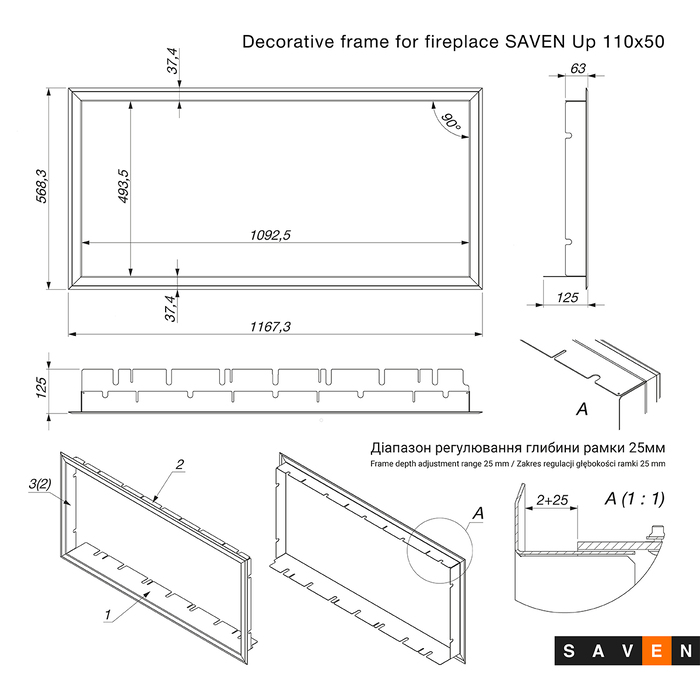 Decorative frame for fireplace SAVEN Up 110x50. Photo 4