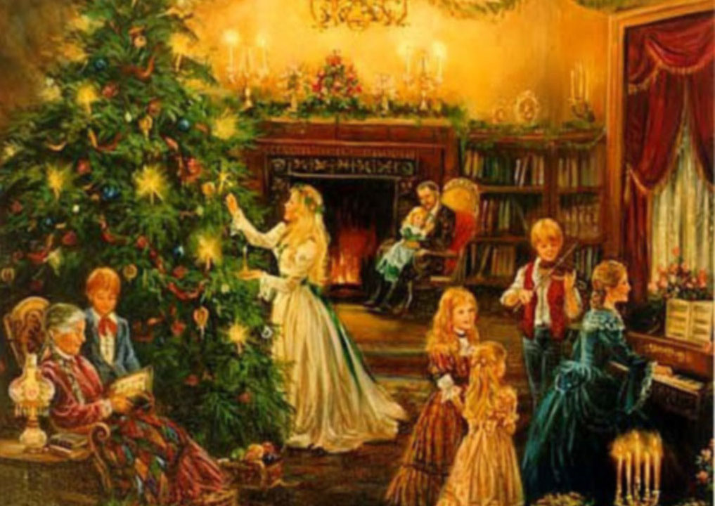 German Christmas traditions around a fireplace